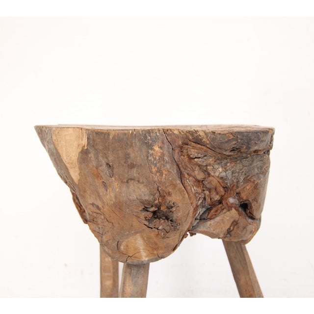 Primitive Wabi Sabi Wooden Chopping Block Side Table, Early 20th Century For Sale - Image 12 of 18