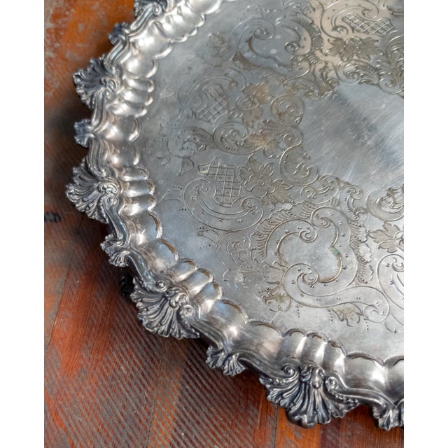 Early 20th Century 20th Century English Silverplate Rococo Revival Salver Tray by Ellis Barker For Sale - Image 5 of 14