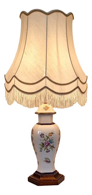 Vintage Table Lamp with Porcelain Base on Linden Wood Base, 1970s
