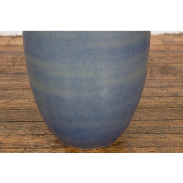 Artisan Made Prem Collection Tall Blue Glazed Vase with Striated Motifs For Sale - Image 11 of 12