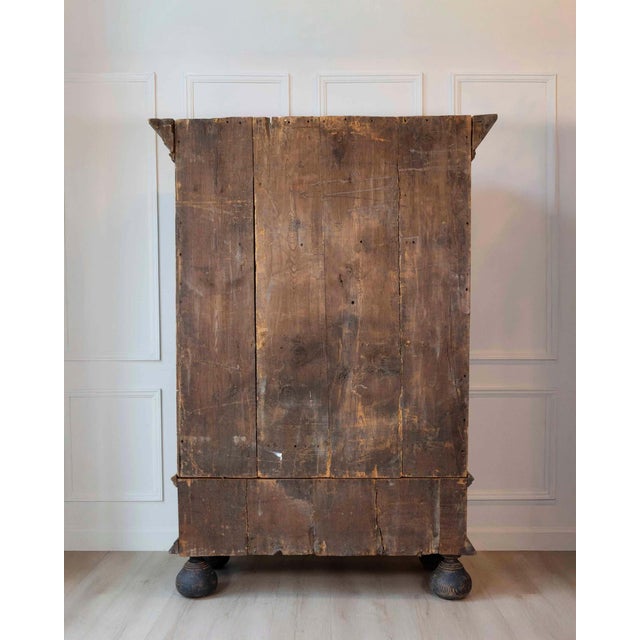 Black 18th Century Baroque Two-Part Cabinet with Black Finish and Blue Interior For Sale - Image 8 of 17