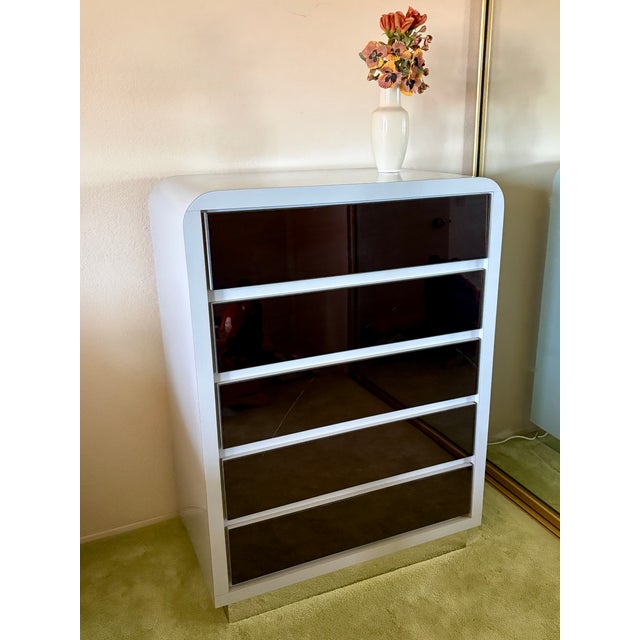 Postmodern Vintage 1980s Postmodern Dresser & Highboy Bedroom Set W/ Waterfall Corners For Sale - Image 3 of 13