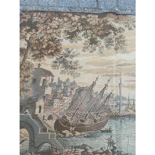 Vintage French Aubusson Jacquard Tapestry Port of Venice, 1970s For Sale - Image 10 of 18