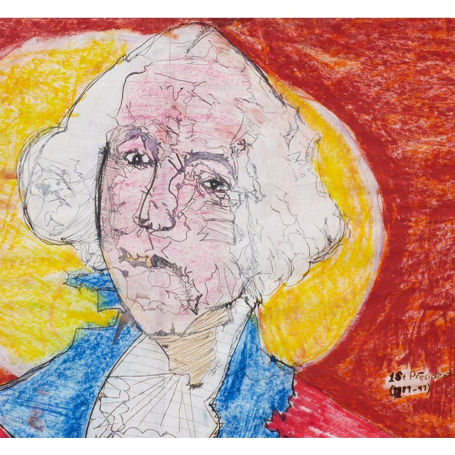 Ike E. Morgan “Untitled” Orange, Blue & Yellow Abstract Portrait of George Washington, 1990s For Sale - Image 10 of 12