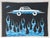 Jesse Spears (American, XX-XXI), Blue Flame Car, Oil on Unstretched Canvas, unsigned, white frame. Image: 35" H x 48.5" W;...