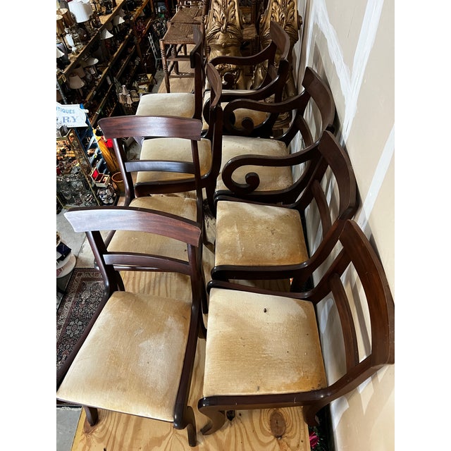 1970s Collection of Mid Century Wooden Dining Chairs With Yellow Cushions- Set of 8 With 2 Captains Chairs For Sale - Image 5 of 5