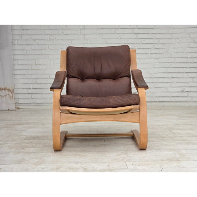 Wood Swedish Leather and Bentwood Lounge Chair by Åke Fribytter, 1970s For Sale - Image 7 of 18