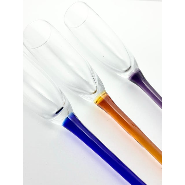Set of 3 Stemless Footless Long Colorful Handles Toasting Champagne Glasses For Sale - Image 4 of 6