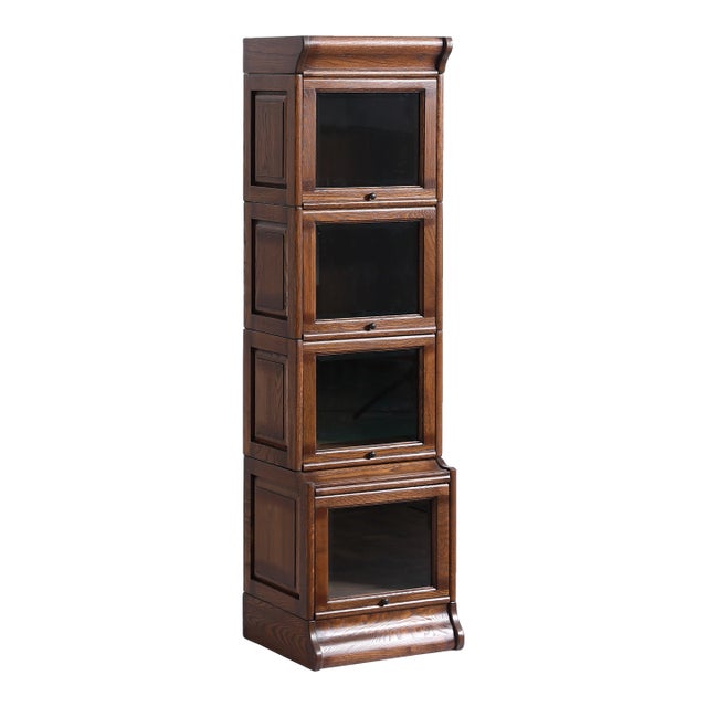 Mission Narrow Barrister Bookcase - Beveled Glass - Walnut Stain For Sale