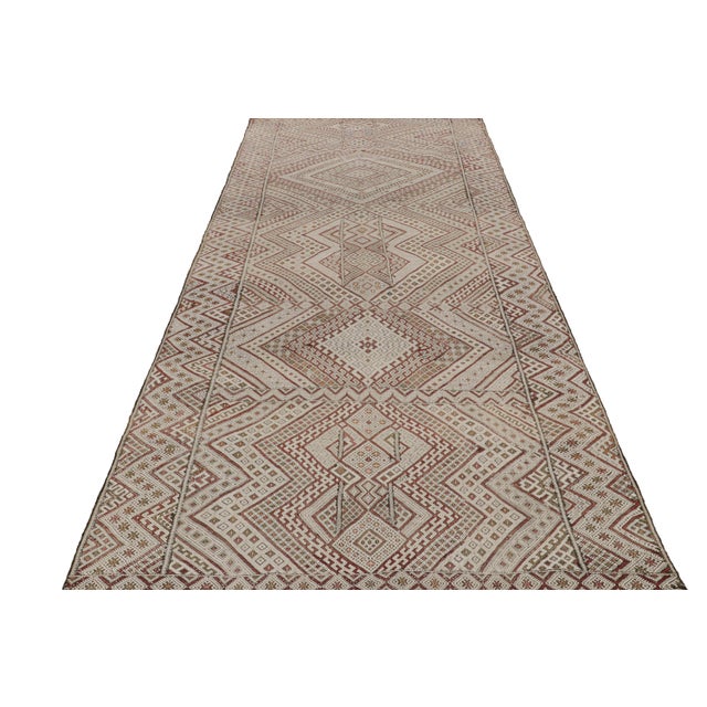 Tribal 1940s Vintage Zayane Moroccan Kilim in White & Brown Tribal Patterns by Rug & Kilim For Sale - Image 3 of 7