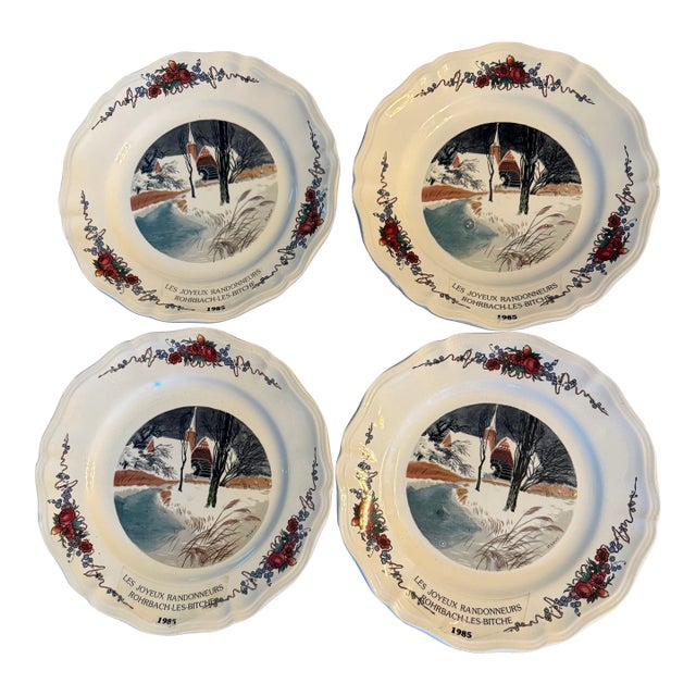 Vintage ~ Sarreguminas ~ Obernai "Mill & Steeple" ~ Dinner Plate ~ France Set of 4 For Sale