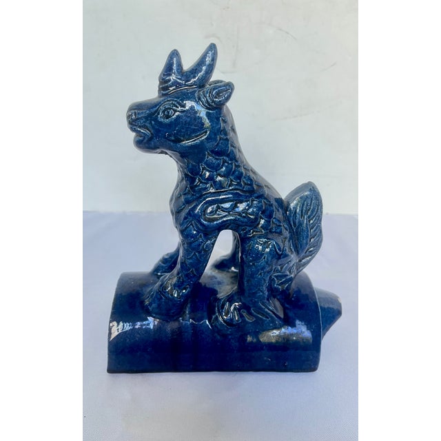 Blue Vintage Cobalt Blue Chinese Ceramic Roof Tile Figurines - Set of 4 For Sale - Image 8 of 18