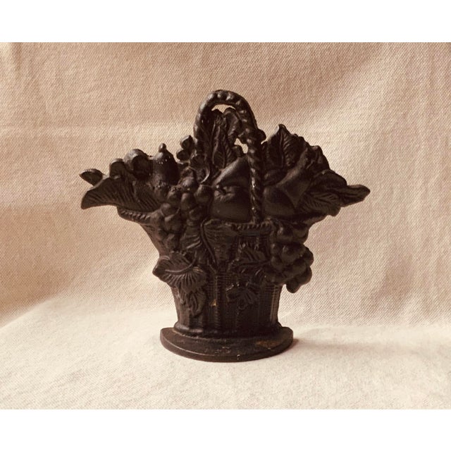 Antique American Cast Iron Fruit Basket Doorstop, C. 1920s–1930s, Black Paint For Sale - Image 10 of 18