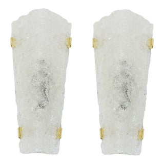 Large German Angular Ice Glass Sconces from Hillebrand, 1960s, Set of 2 For Sale