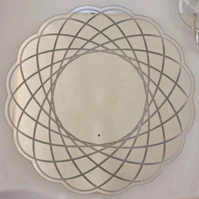 Silver Contemporary Italian Organic Modern Lace Decor Scalloped Round Wall Mirror With Light For Sale - Image 8 of 8
