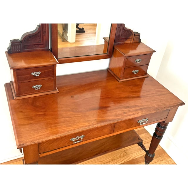 Antique American Vanity Dressing Table Desk With Mirror For Sale - Image 6 of 18