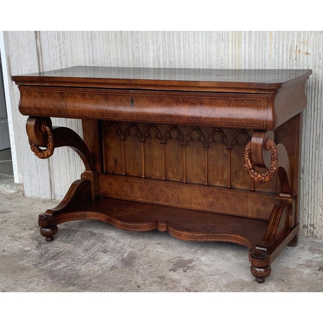 Early Biedermeier Period Walnut Console Table with Drawer, Austria, circa 1830 For Sale - Image 17 of 18