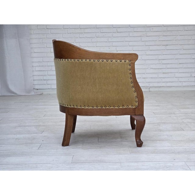 Danish Children's Armchair in Light Green Furniture Velour and Oak, 1950s For Sale - Image 6 of 17