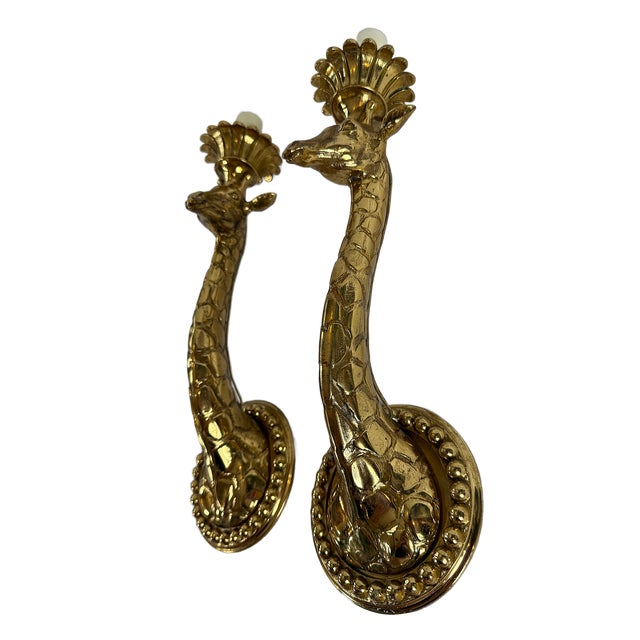 Late 20th Century Hollywood Regency Style Giraffe Brass Sconces - A Pair For Sale In Houston - Image 6 of 8