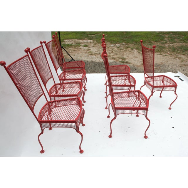 Russell Woodard Red Mid Century Woodard Metal Dining Chairs - Set of 8 For Sale - Image 4 of 13