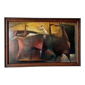 1970s Vintage Abstract Wildlife Oil on Canvas Painting by Roger Vejarano