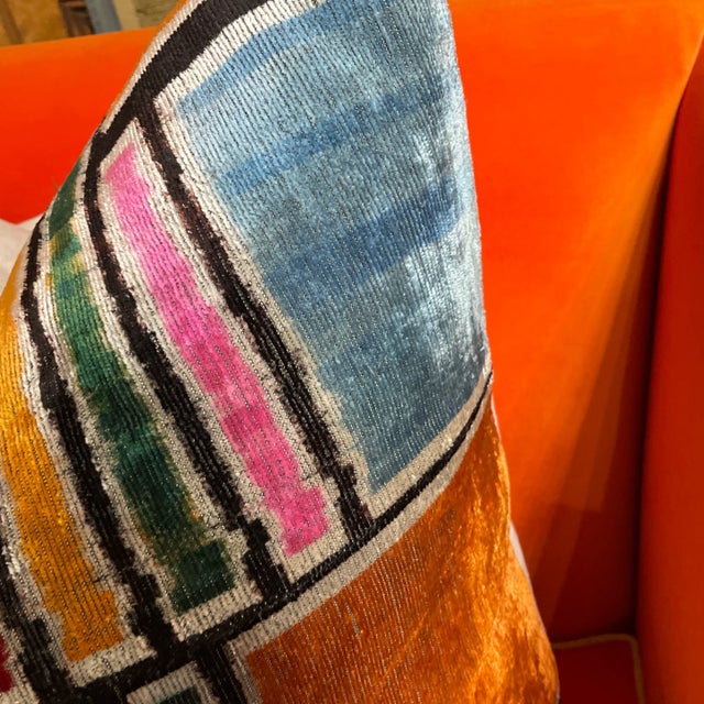 Textile Ikat Silk Velvet Pillow Colorblock For Sale - Image 7 of 10