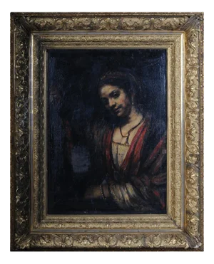 Rembrandt & H. van Rijn, Young Woman with Open Neckline, 19th Century, Oil Painting, Framed