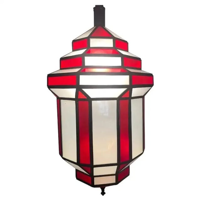 Art Deco Style White Milk and Red Glass Chandelier, Pendant or Lantern For Sale - Image 13 of 13