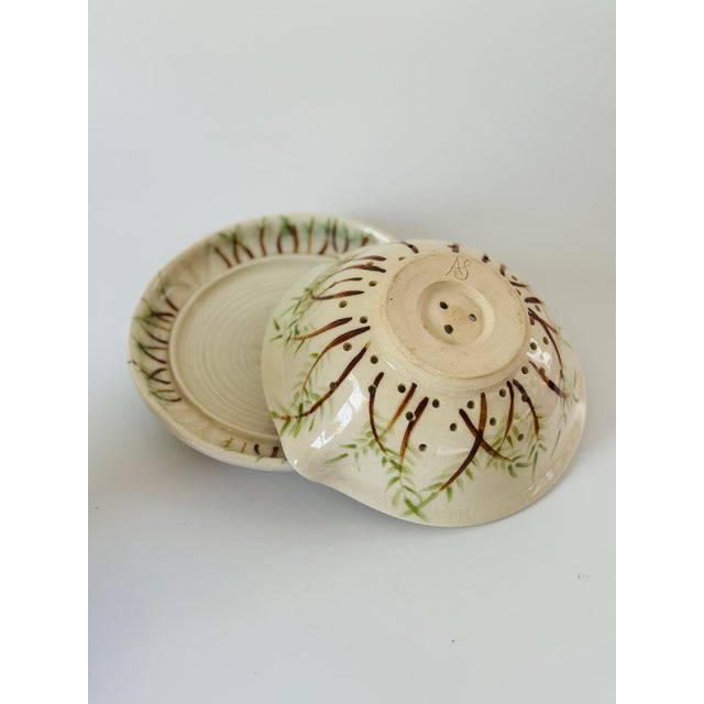 Signed Studio Pottery Colander and Catch Bowl Set – Hand-Painted Ceramic For Sale - Image 11 of 12