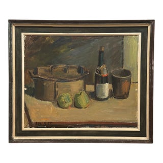 1950s Framed Oil Painting Ft. Champagne and Apples by Ivan Broberg For Sale