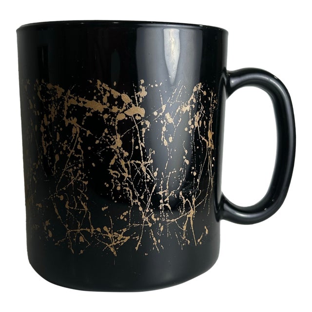 1980s Gold Splatter Black Glass Coffee Mugs by Arocroc France - Set of 3 For Sale
