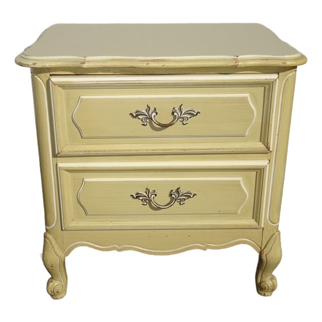 Vintage French Privincial Yellow Nightstand W Brass Hardware For Sale