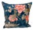 20" Square Pillow With a Pink Floral and Bird Pattern on a Velour-Like Dark Blue Background - Made in Uk. For Sale