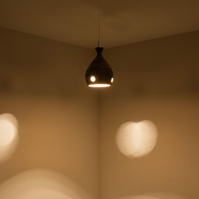 Brown Beige Ceramic Pendant Light, Denmark, 1970s For Sale - Image 11 of 14