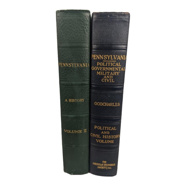1926–1933 Pennsylvania History Books, Green & Navy Blue With Gilt, Set of 2 For Sale
