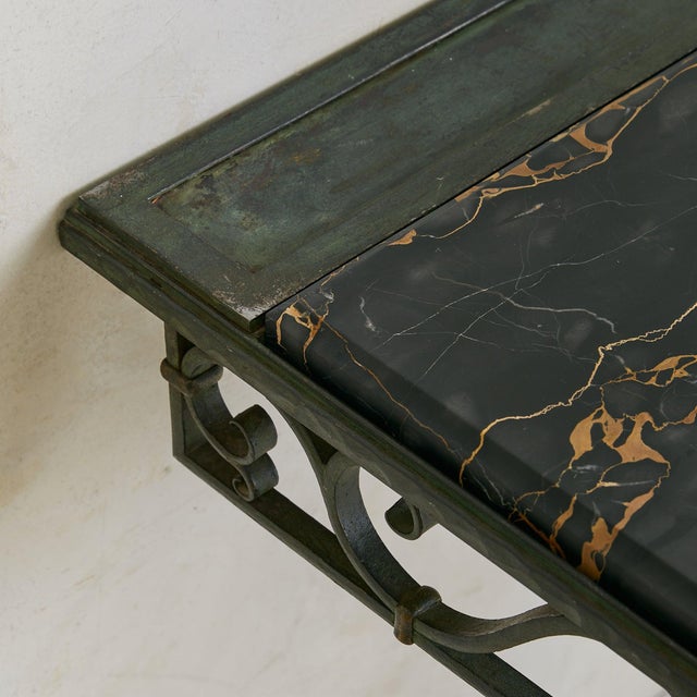Mid 20th Century French Verdigris Bronze + Black Marble Wall-Mounted Console, 1940s For Sale - Image 5 of 9