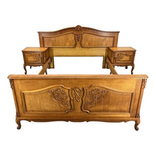 Vintage French Louis XVI Double Bed Frame with Bedside Tables For Sale