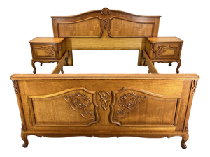Vintage French Louis XVI Double Bed Frame with Bedside Tables