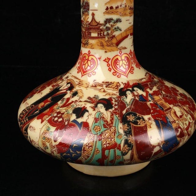 1970s Enamel Porcelain Vase, Flat‑Bulb Shaped Vase Hand‑Decorated With Court‑Ladies & Garden Landscape Scenes For Sale - Image 9 of 9