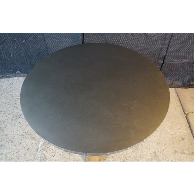 Late 20th Century Rustic Farmhouse Industrial Modern Acacia Metal & Glass Round Dining Table 42" For Sale - Image 17 of 17