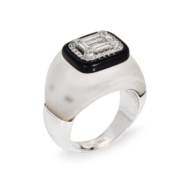Stylish contemporary rock crystal & diamond ring (circa 2010s) crafted in 18k white gold. Rock crystal measures 21mm x...