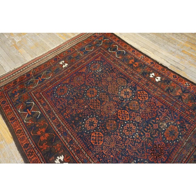 1890s Blue Navy Geometric Tribal Antique Afghan Baluch Carpet 4'4" X 6'9" Knotted Wool Rug For Sale - Image 9 of 12