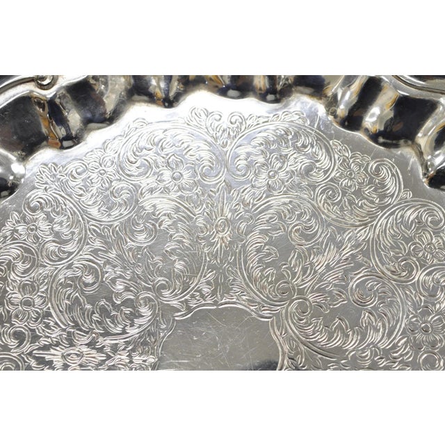 Vintage Sbep Victorian Silver Plated Round Scalloped Salver Bar Tray Platter For Sale - Image 4 of 14