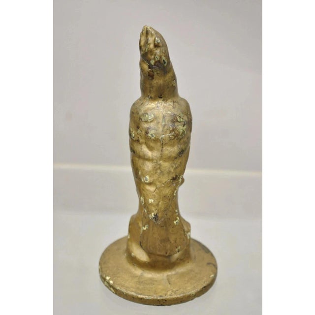 Gold Antique Art Deco Cast Iron Gold Painted 7" Cockatoo Parrot Figurine Doorstop For Sale - Image 8 of 9
