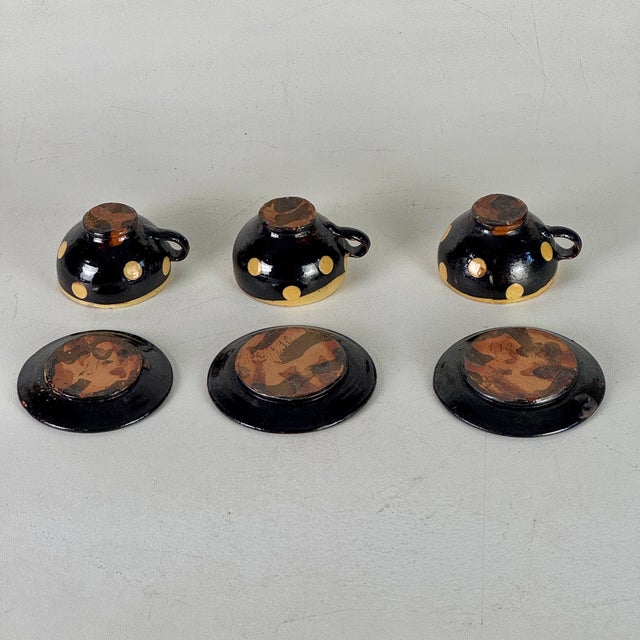 19th Century French Polkadot Demitasse Cups & Saucers Set of 3 - 6 pcs For Sale In New York - Image 6 of 10