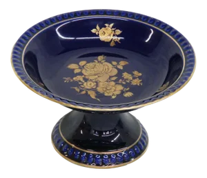 Vintage Mid Century Bareuther Waldsassen Echt Cobalt Bavaria Germany Compote Bowl