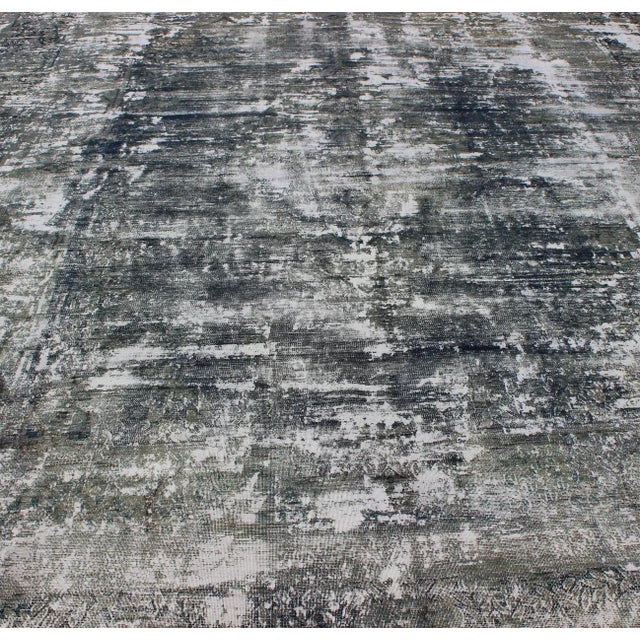 Mid 20th Century Vintage Persian Rug With Abstract Design in Dark Blue Green & Gray For Sale - Image 9 of 10