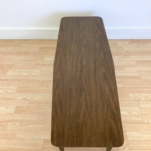 Mid-Century Boho Chic Surfboard Walnut Coffee Table With Laminate Top For Sale - Image 4 of 11