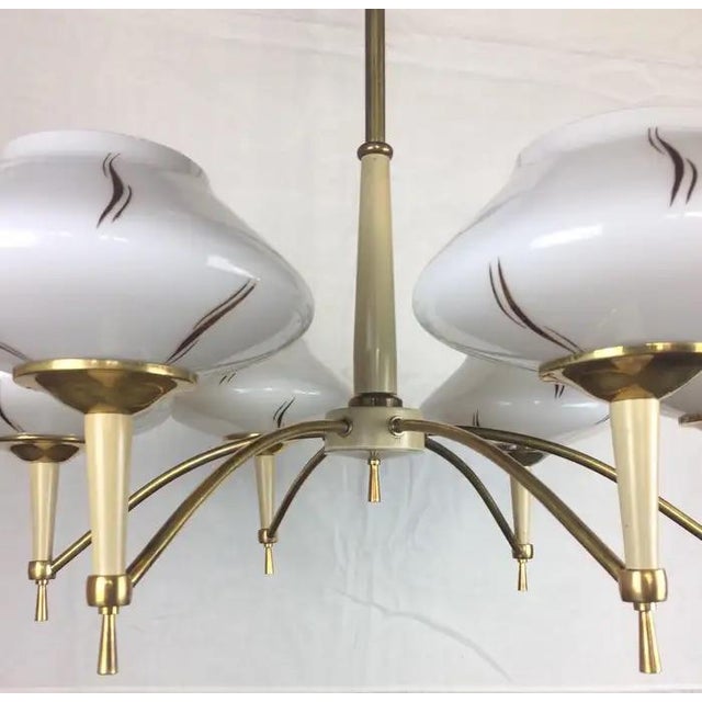 Mid-Century Modern Maison Arlus Style Mid-Century Glass Globe 6-Arm Chandelier, Circa 1950 For Sale - Image 3 of 7
