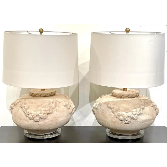 Neoclassical Late 20th Century Large Scale Italian Neoclassical Terracotta & Lucite Lamps - a Pair For Sale - Image 3 of 10